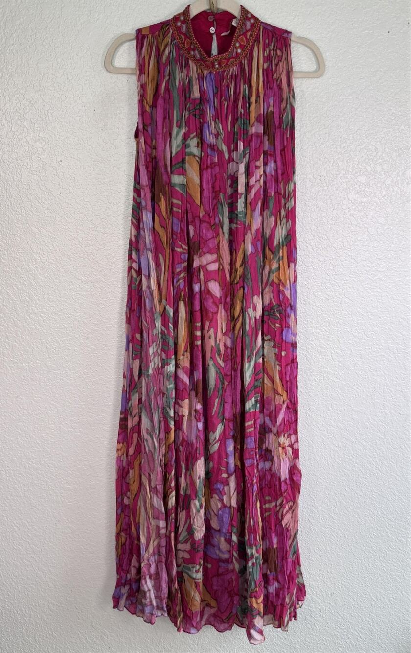Ritu Kumar Dress Womens Small Phoenix Shift Maxi Floral Embroidered Beaded